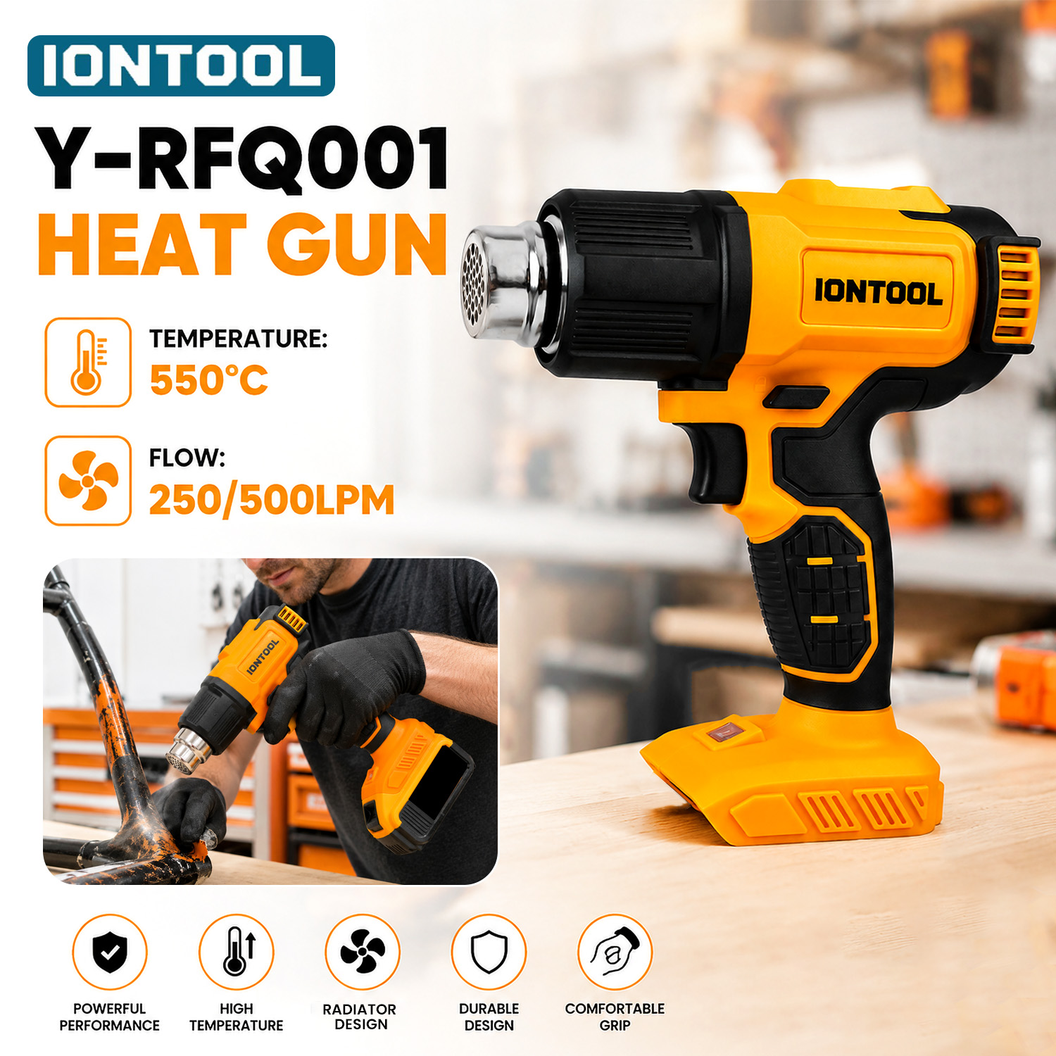 Cordless Heat Gun For Shrink Tubing - IONTOOL Gele Draadloze Heteluchtpistool 550 ℃