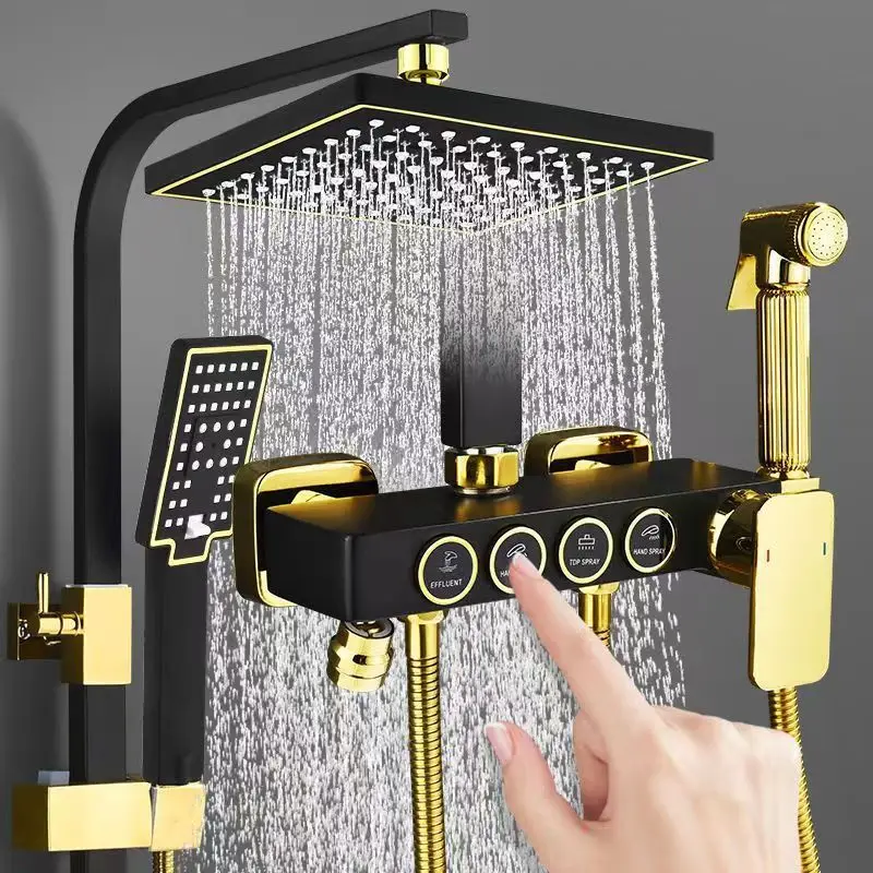 Plumbing - Zwart gouden roestvrijstalen douchesysteem complete set,