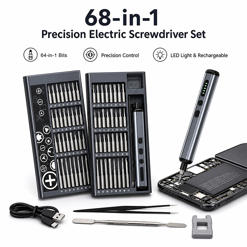 Electric Screwdriver Rechargeable Usb - 68-delige precisie elektrische schroevendraaierset met 64