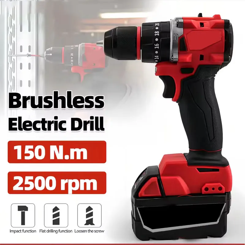 Brushless Cordless Electric Drill 18V - Kleine elektrische borstelloze klopboormachine 150Nm draadloos