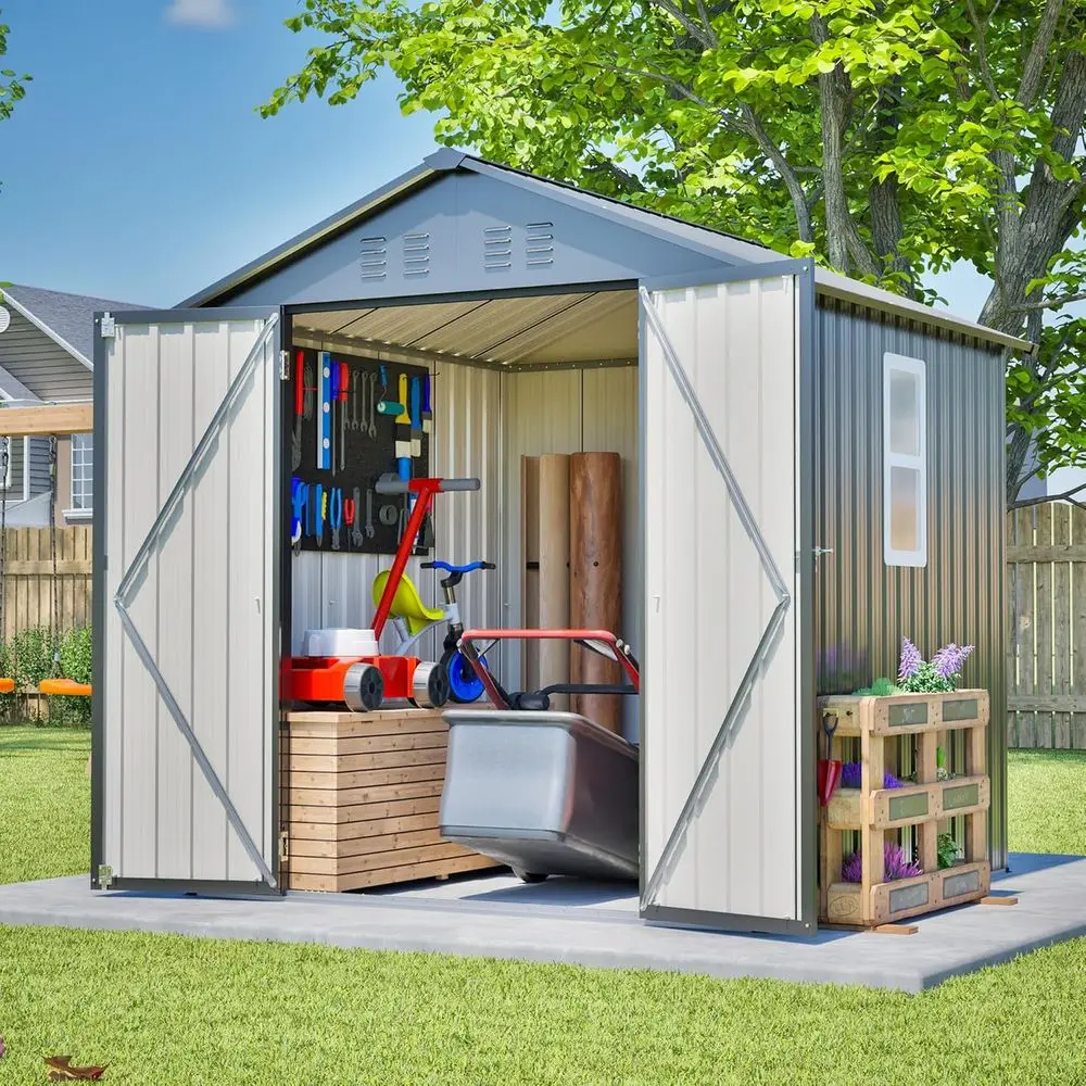 Garden Tools - 6x6 gegalvaniseerde stalen buitenberging met afsluitbare